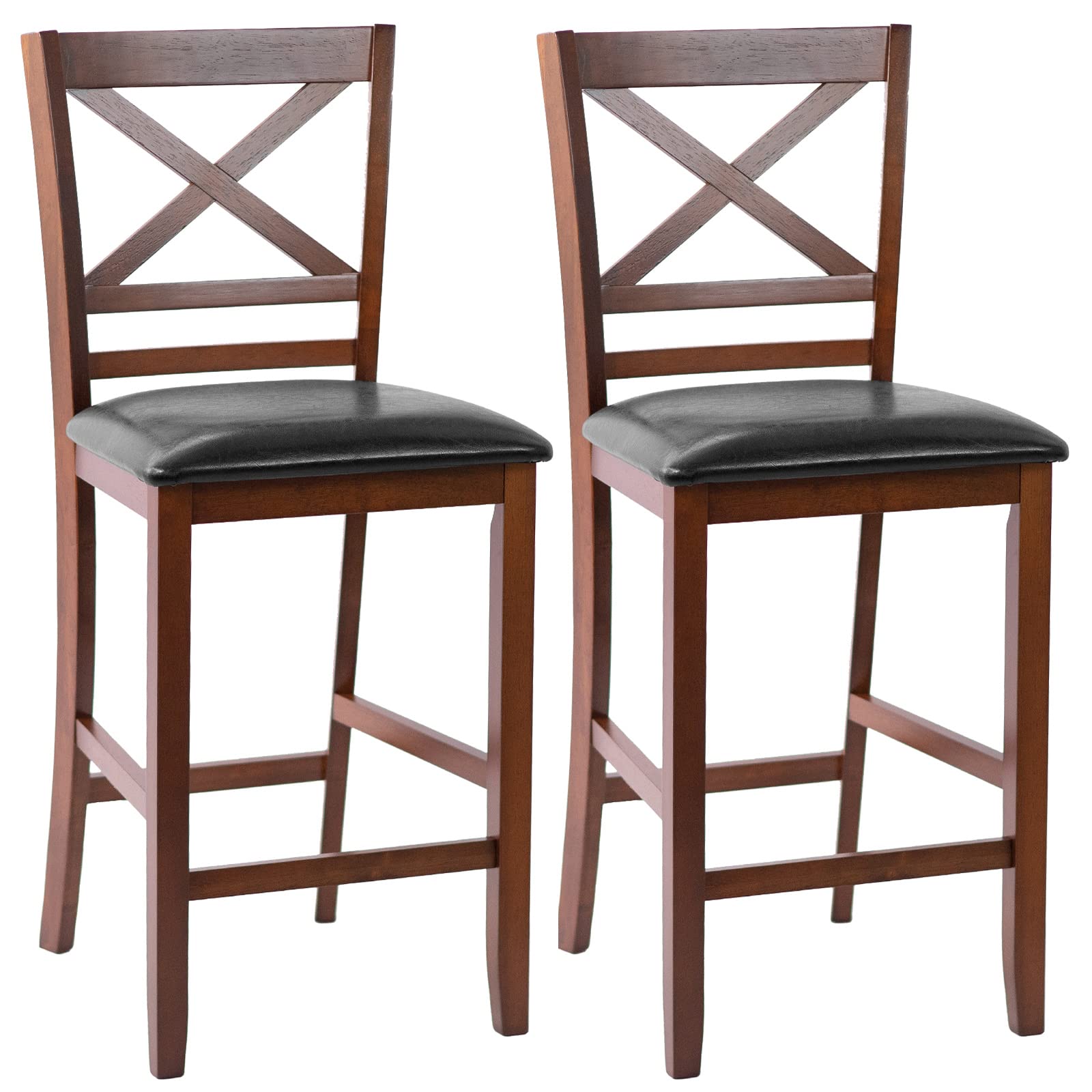 COSTWAY Bar stools Set of 2, Modern 25Ó Counter Height Dining Pub Stools with X-Shaped Backrest, Soft Cushion & Durable PU Seat, Simplistic Armless Kitchen Chairs for Home, Cafe Store, Restaurant (2)