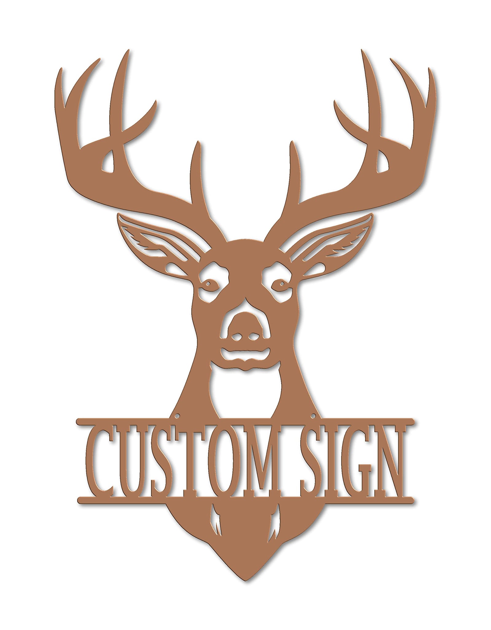 Deer Head Custom Metal Sign (21" H x 15" W, Copper)