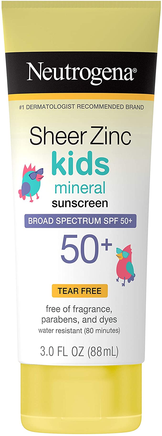 Neutrogena Sheer Zinc Oxide Kids Mineral Sunscreen Lotion, Broad Spectrum SPF 50+ with UVA/UVB Protection, Water Resistant for 80 Minutes, Paraben/Dye/Fragrance & Tear Free, 3 Fl Oz