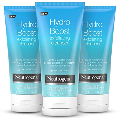Neutrogena Hydro Boost Gentle Exfoliating Facial Cleanser with Hyaluronic Acid, Non-Comedogenic Oil-, Soap- & Paraben-Free Daily Face Wash, 5 oz Pack of 3