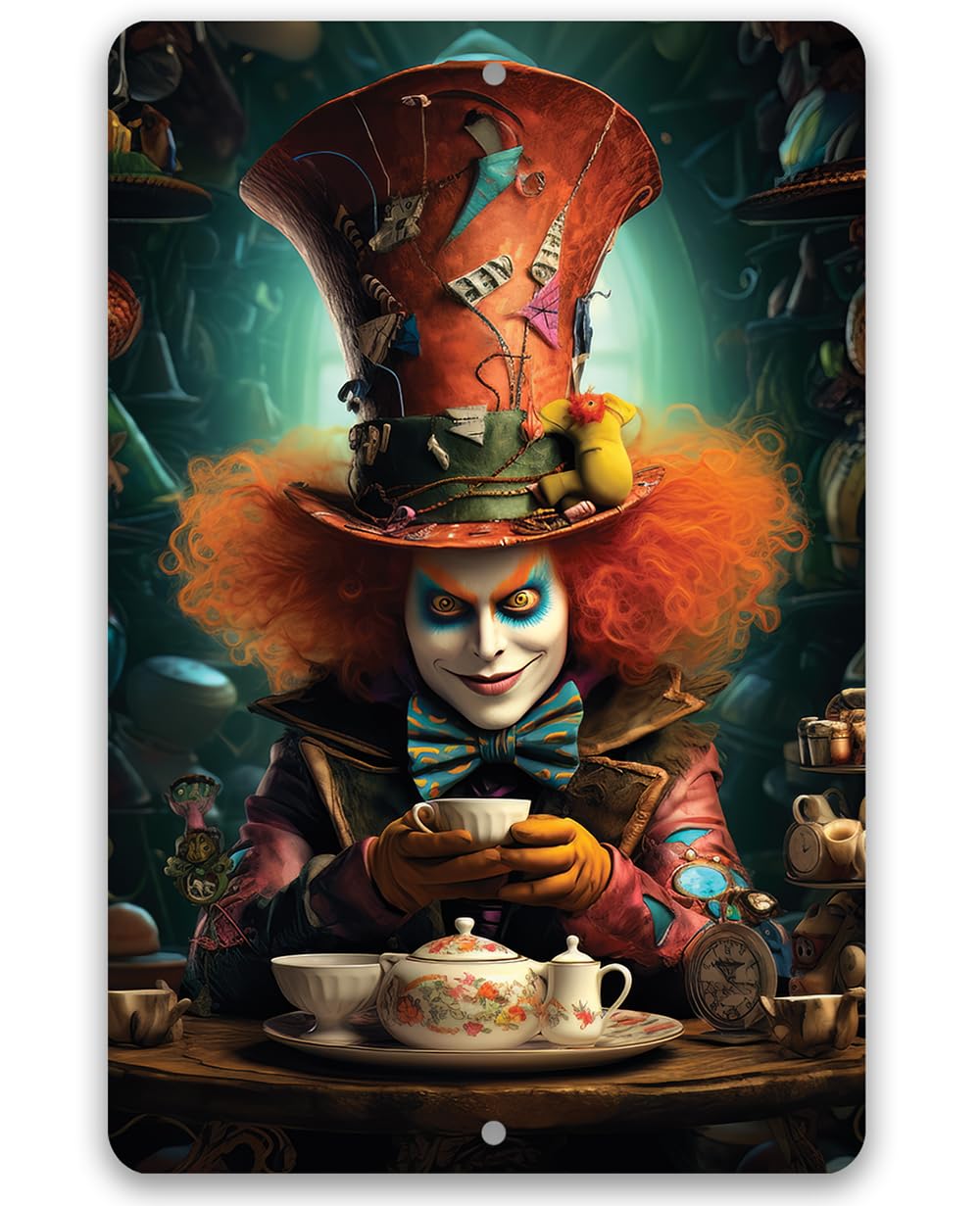 Alice In Wonderland Themed Metal Sign - Durable Metal Sign - Use Indoor/Outdoor - Makes a Great Decor and Gift For Alice in Wonderland Fans (8" x 12", Mad Hatter)