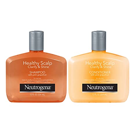 Neutrogena Exfoliating Healthy Scalp Clarify & Shine Shampoo & Conditioner for Oily Hair and Scalp, with Pink Grapefruit, Color-Safe, 12 Fl Oz