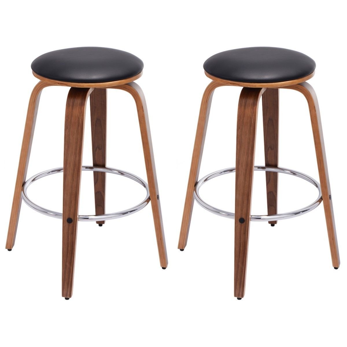 COSTWAY Set of 2 Bentwood Bar Stools PU Leather Modern Barstool Bistro Pub Chair Set