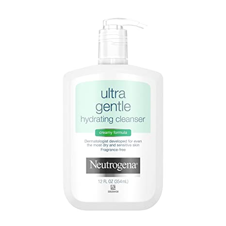 Neutrogena Ultra Gentle Hydrating Daily Facial Cleanser for Sensitive Skin, Acne, Eczema & Rosacea, Oil-Free, Soap-Free, Hypoallergenic & Non-Comedogenic Creamy Face Wash, 12 fl. oz