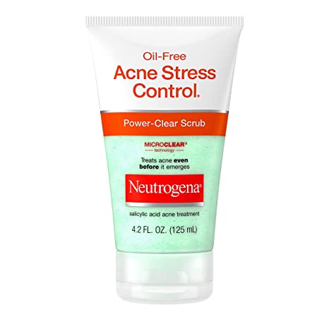 Neutrogena Oil-Free Acne Stress Control Power-Clear Facial Scrub, 2% Salicylic Acid Acne Treatment Medication, Exfoliating Daily Acne Face Scrub for Acne-Prone Skin Care, 4.2 fl. oz