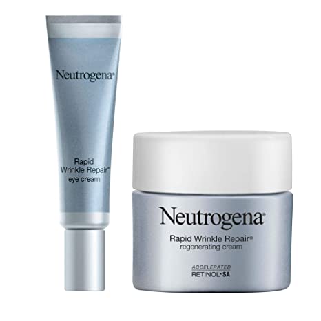 Neutrogena Rapid Wrinkle Repair Under Eye Cream with Retinol & Hyaluronic Acid, 0.5 oz & Rapid Wrinkle Moisturizing Regenerating Face & Neck Cream with Retinol, 1.7 oz