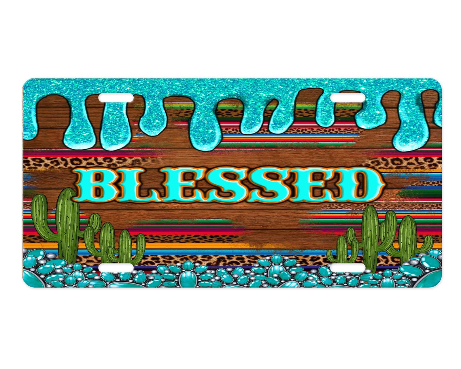 Vanity Decorative Western Aluminum Front License Plate (Cactus Blessed)