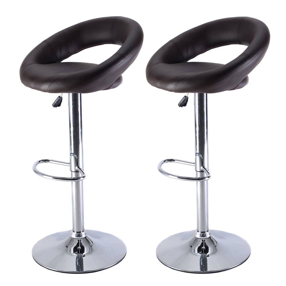 COSTWAY Bar Stools PU Leather Modern Hydraulic Adjustable Swivel Dinning Chair Barstools Brown (2)