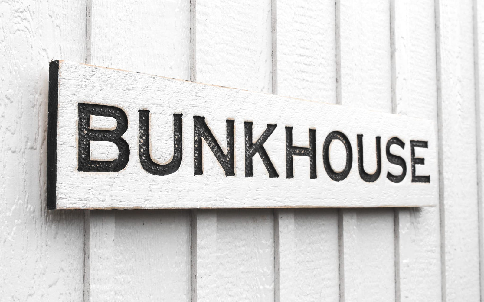 Bunkhouse Sign - Carved in a 40" x 8" Solid Wood Board Rustic Distressed Farmhouse Lakehouse Western Ranch Cabin Bed & Breakfast Entryway Wall Décor