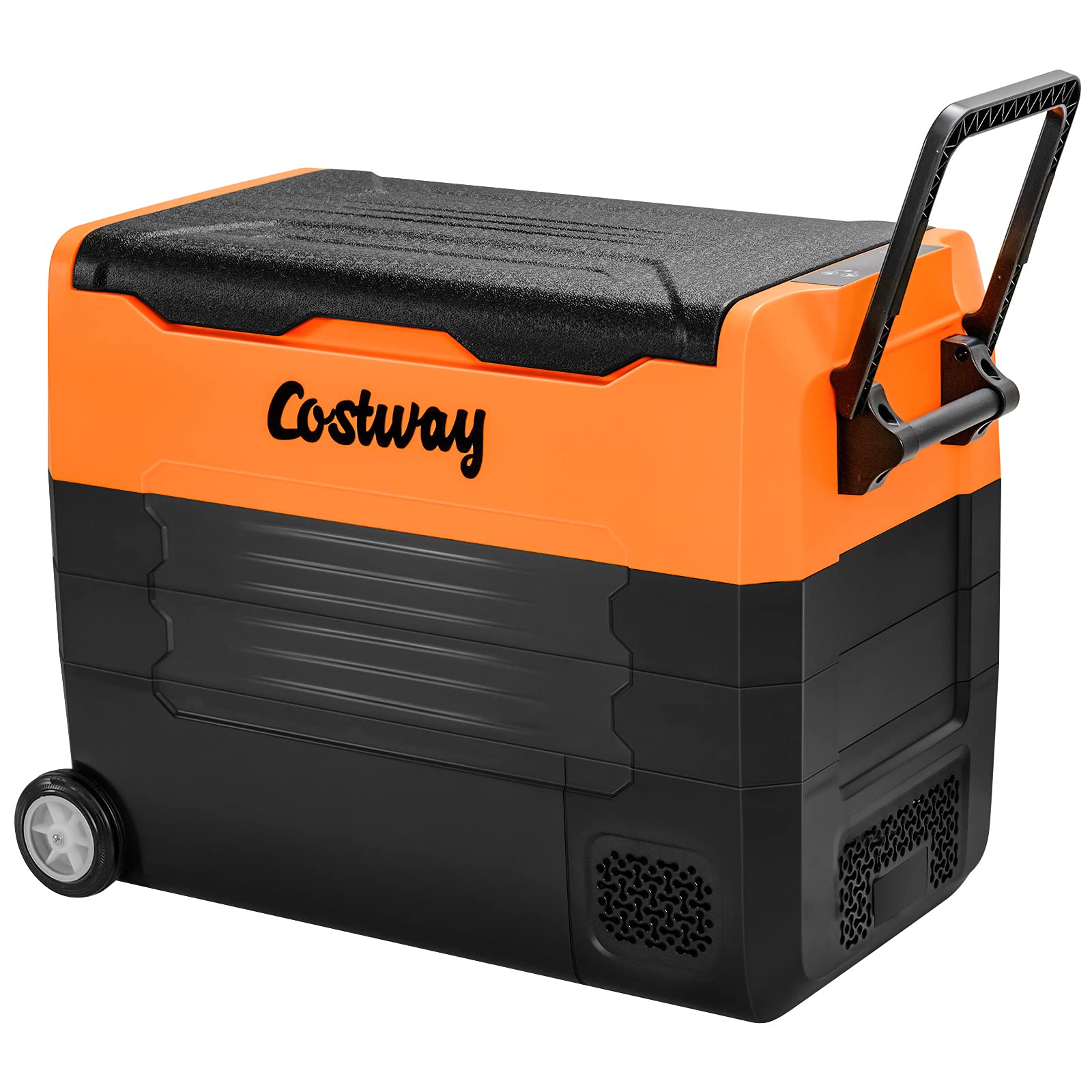 COSTWAY Car Refrigerator with Wheels, 58-Quart Dual-zone Electric Cooler with 12V/24V DC, 100-240V AC, -4¡F to 50¡F, Portable 12 Volt Refrigerator RV Fridge Freezer for Home Camping Vehicles, Orange