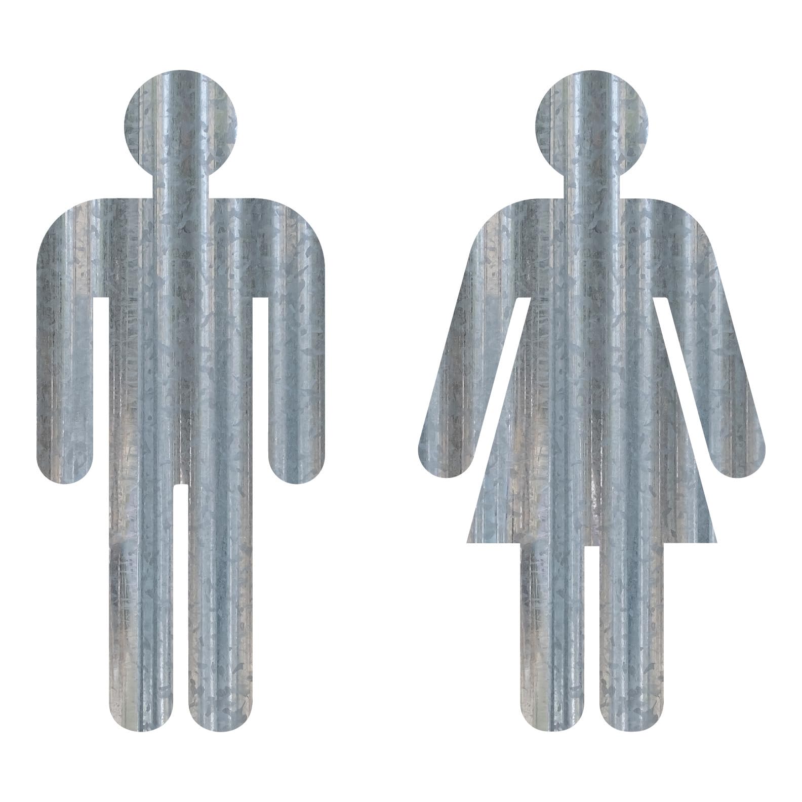 Bathroom People Corrugated Galvanized Metal Sign (20 Inch, MALE & FEMALE SET)