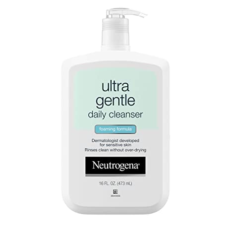 Neutrogena Ultra Gentle Daily Facial Cleanser for Sensitive Skin, Oil-Free, Soap-Free, Hypoallergenic & Non-Comedogenic Foaming Face Wash to Remove Dirt, Makeup & Impurities