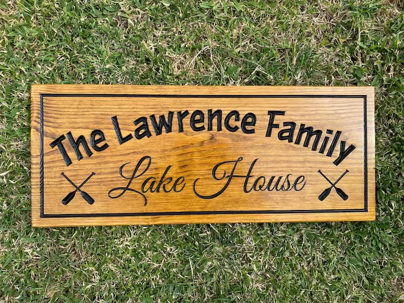 Very Wood Basement - Outdoor Camp & Custom Wood Sign - Pine Trees Wooden Carved Cabin - High-Quality Handmade Mountain Home - Rustic Home Personalized Sign (Lake House)