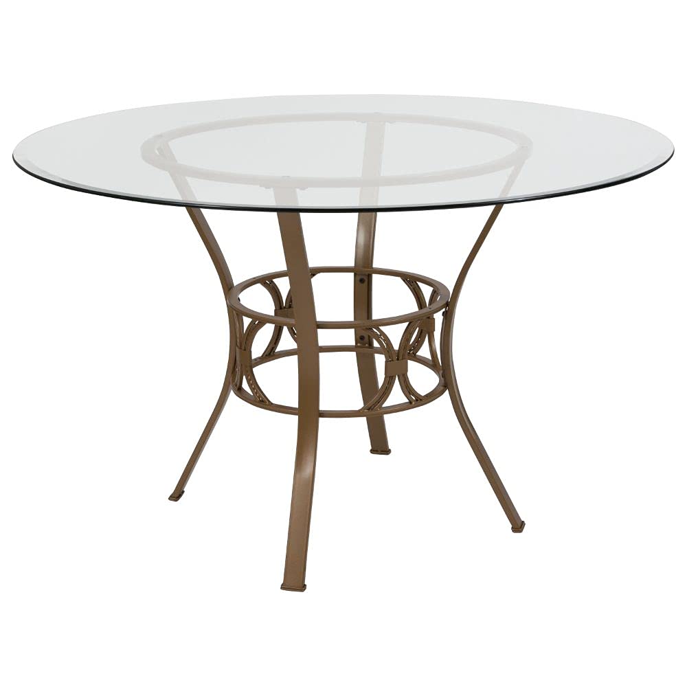 Flash Furniture Carlisle Round Glass Dining Table with Metal Frame, 48 in, Clear/Matte Gold