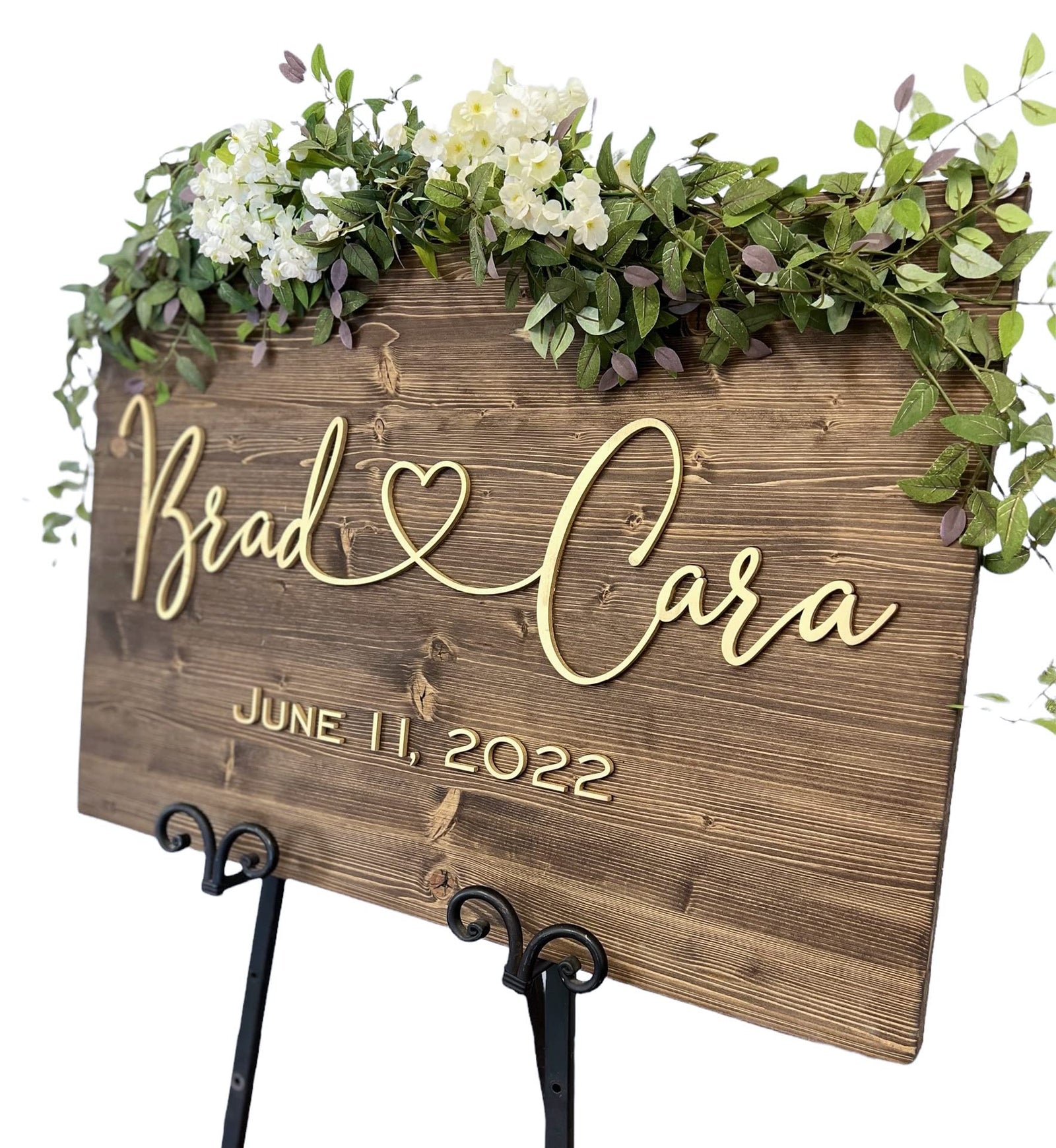 Wedding Sign, Welcome Wedding Sign, Wedding Welcome Sign, 3D Wedding Sign, Custom Sign, Wooden Welcome Sign, Wood Wedding Sign, (12x18, Dark Walnut + Gold Letter)