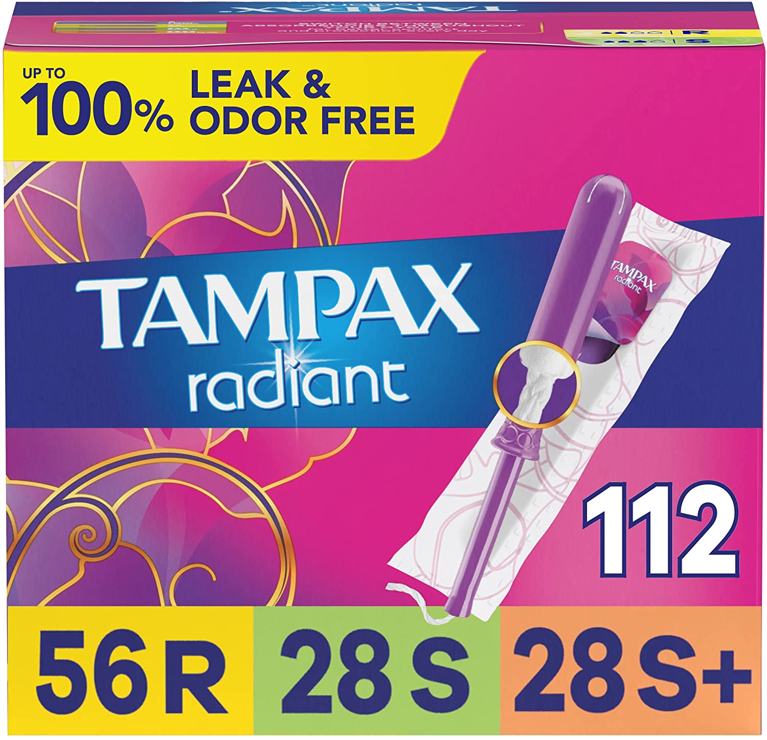 Tampax Radiant Tampons Triplepack, 4 pack of 28's (Total 112 Count)