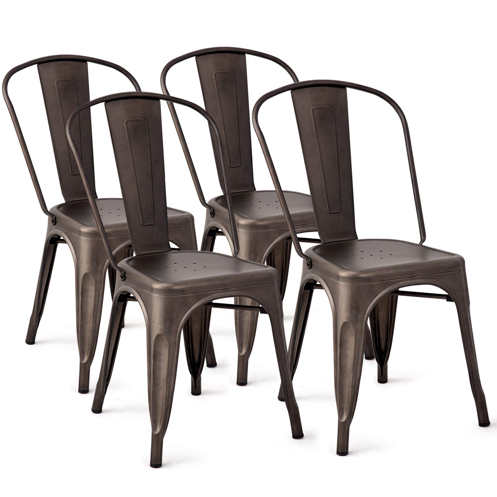 COSTWAY Set of 4 Metal Dining Chair, Patio Chairs with Stackable Design, Removable Backrest, Non-Slip Foot Pads, Anti-Rust Coating, Convenient to Store, Ideal for Living Room Kitchen Restaurant