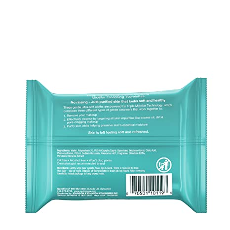 Neutrogena Deep Clean Purifying Micellar Cleansing Makeup Remover Wipes, 25 Count, Pack of 6