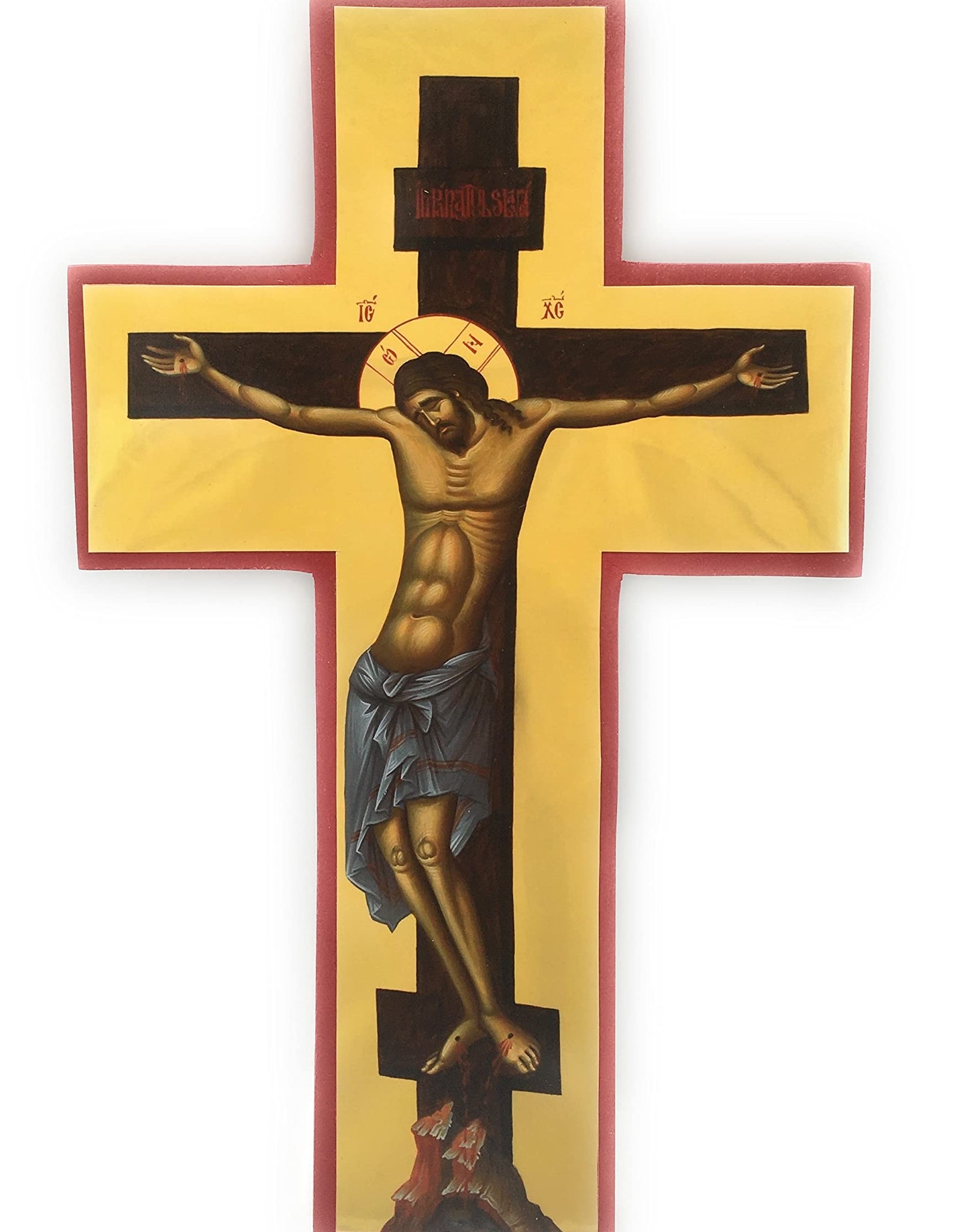 Byzantine Orthodox Cross Mounted on Wood - The Crucifixion of Jesus Christ (7.5" x 12")