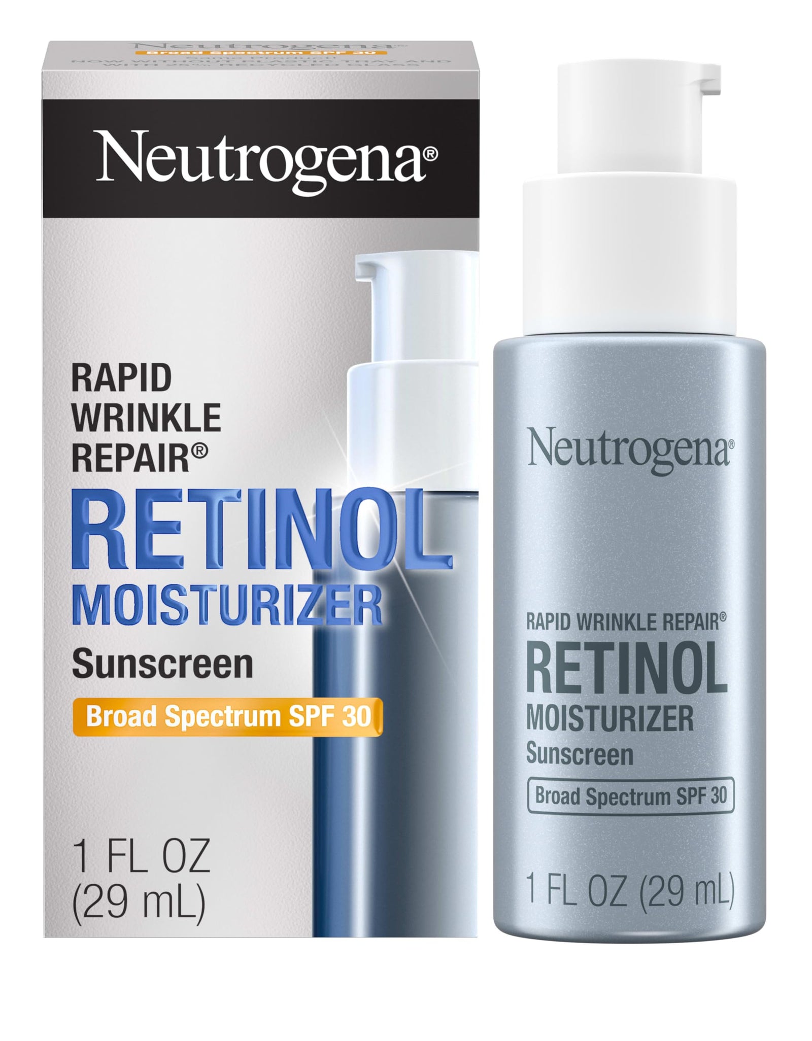 Neutrogena Rapid Wrinkle Repair Retinol Face Moisturizer with SPF 30 Sunscreen, Daily Anti-Aging Face Cream with Retinol & Hyaluronic Acid to Fight Fine Lines, Wrinkles, & Dark Spots, 1 fl. oz