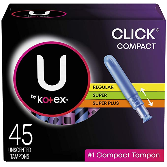 U by Kotex Click Compact Tampons, Multipack R/S/SP Absorbency, Unscented, 45 Count