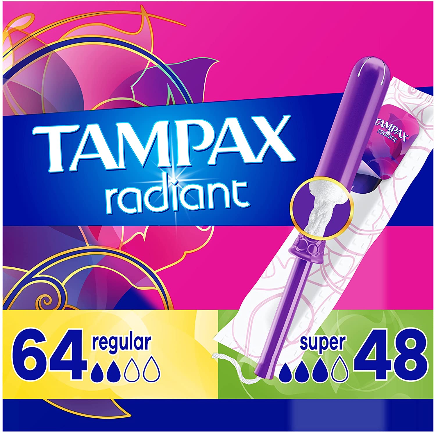 Tampax Radiant Tampons Duopack, 4 pack of 28's (Total 112 Count)