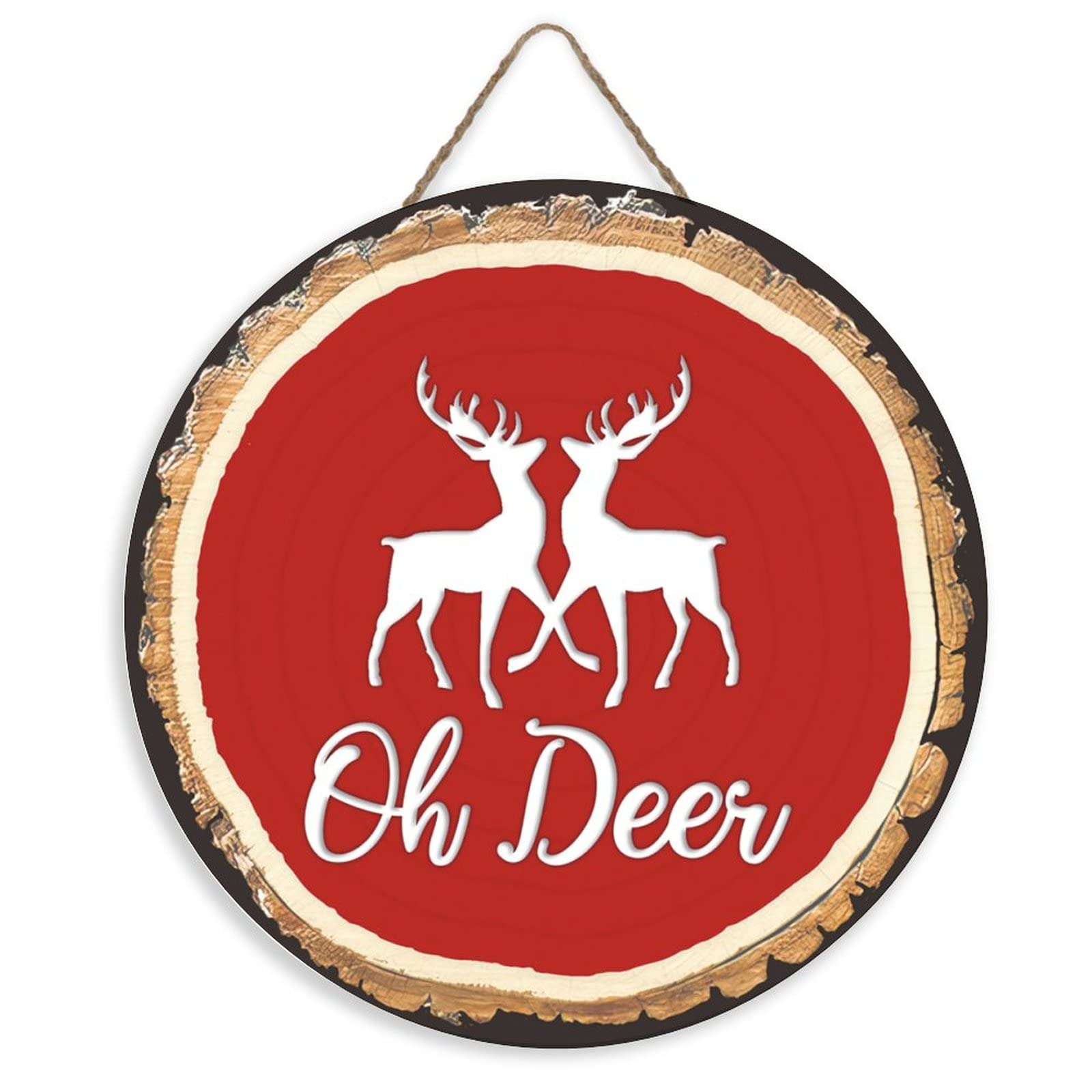 Rustic Welcome Sign Oh Deer Welcome Front Door Round Wood Sign Hanging Welcome Sign for Farmhouse Porch Christmas Welcome Sign Front Door Decorations 12 Inch