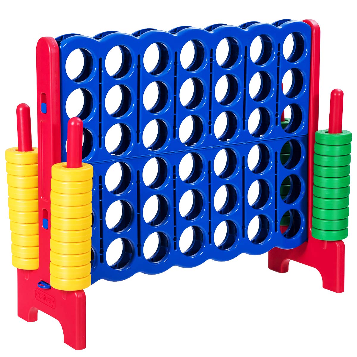 COSTWAY Jumbo 4-to-Score Giant Game Set, 4 in A Row for Kids and Adults, 3.5FT Tall Indoor & Outdoor Game Set with 42 Jumbo Rings & Quick-Release Slider, Perfect for Holiday Party & Family Game, Red