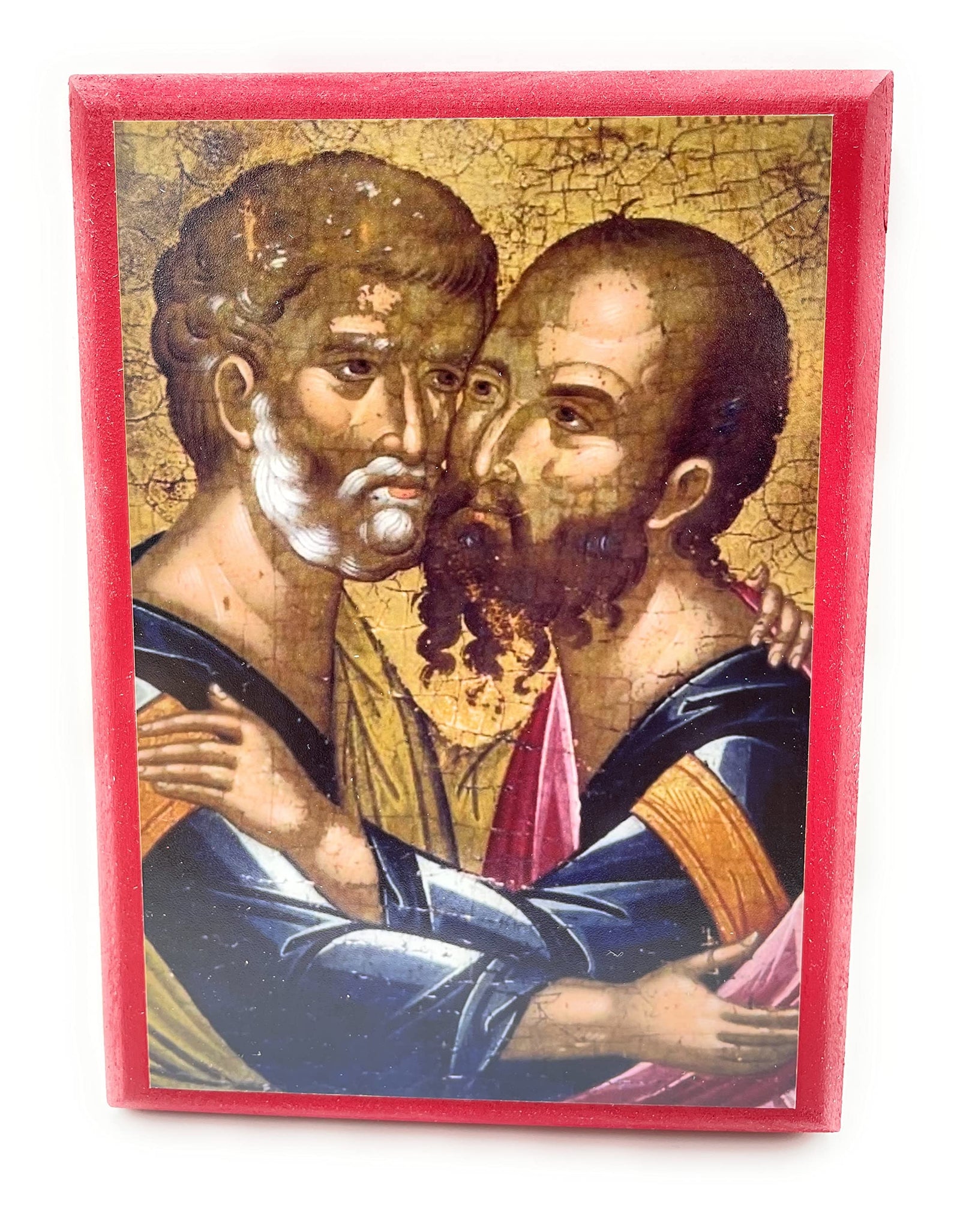 Wooden Greek Orthodox Christian Icon Saints Apostles Peter & Paul Embracing (4" x 6")