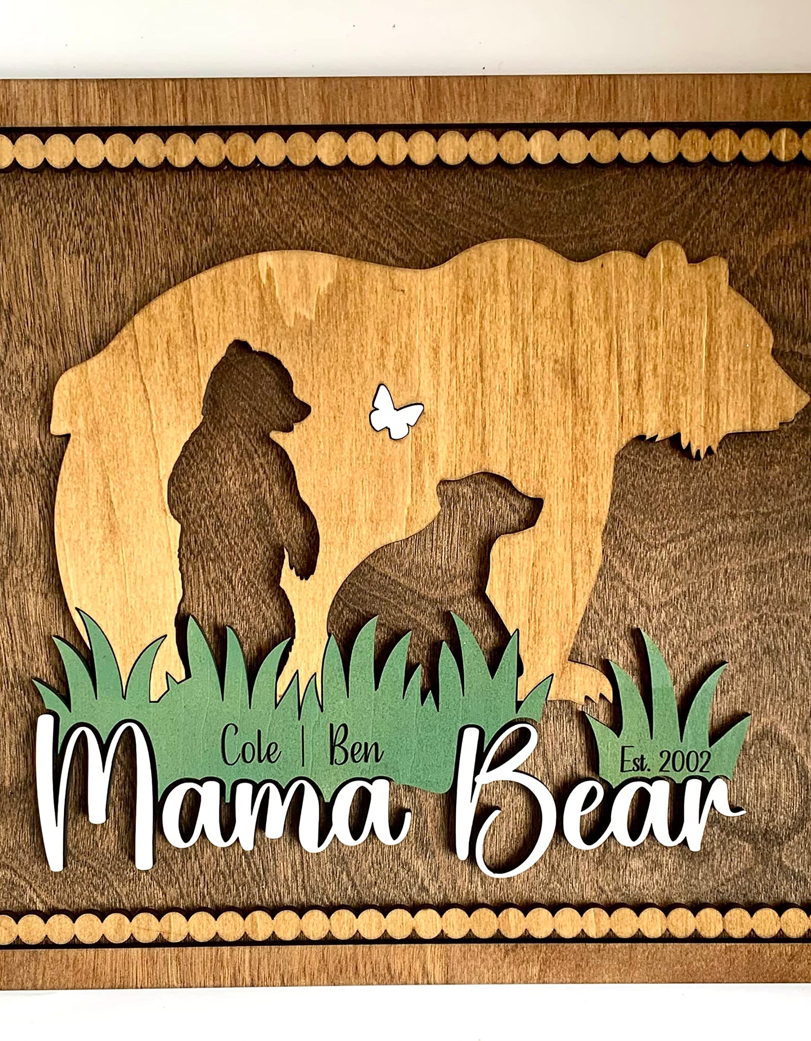 Mama Bear Sign with Kids Names - Custom Mothers Day Gift for Mom of up to 2 Cubs- Personalized Gift for Mother