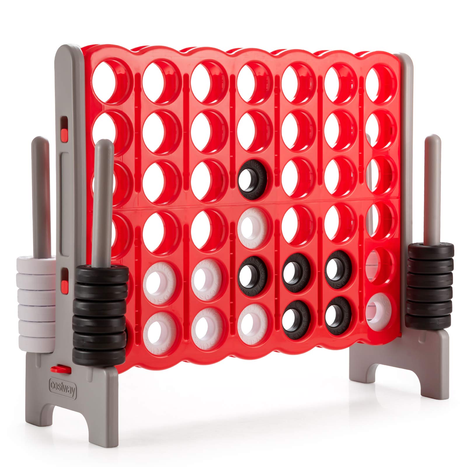 COSTWAY Jumbo 4-to-Score Giant Game Set, 4 in A Row for Kids and Adults, 3.5FT Tall Indoor & Outdoor Game Set with 42 Jumbo Rings & Quick-Release Slider, Perfect for Holiday Party & Family Game