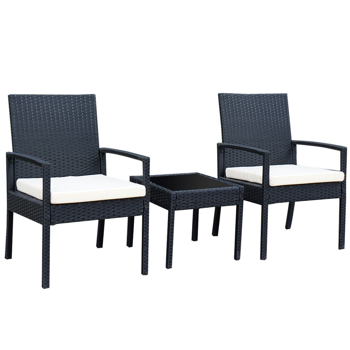 COSTWAY VD-53509HW, Black 3 Piece Furniture Set Wicker Rattan Outdoor Patio Conver