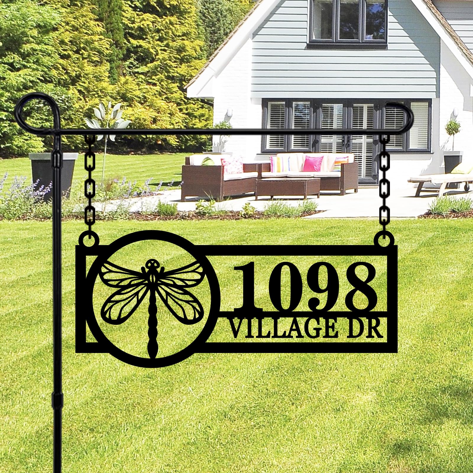 Custom Hanging Dragonfly Metal Address Sign Modern House Number Sign For Yard Custom Yard Decor