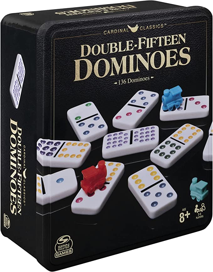 Double Fifteen Dominoes Set in Storage Tin