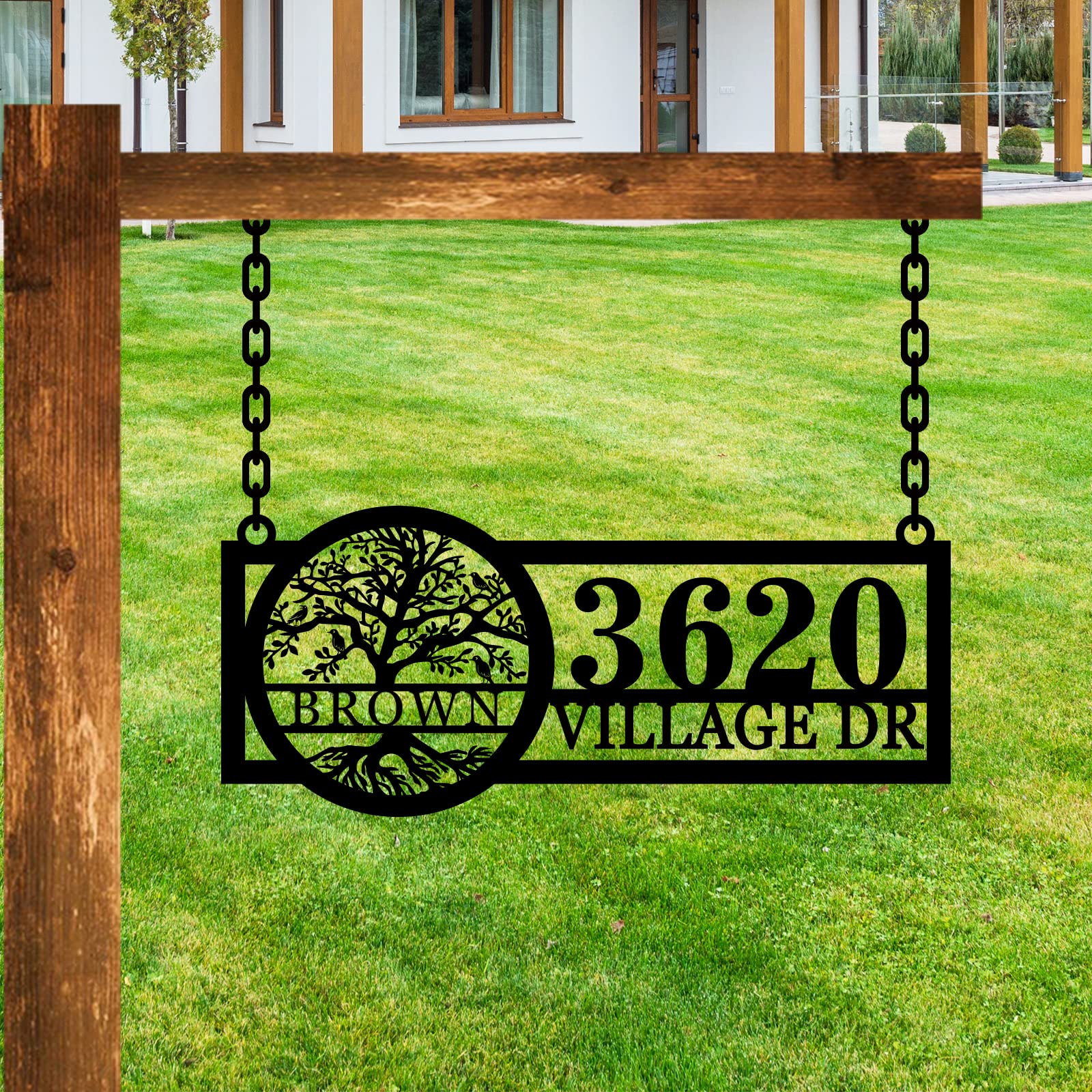 14"w - 40"w Custom Metal Hanging Address Sign, Hanging Address Sign for Mailbox, Lamp Post Address Signs, Hanging Address Numbers for Houses, Hanging Metal House Numbers