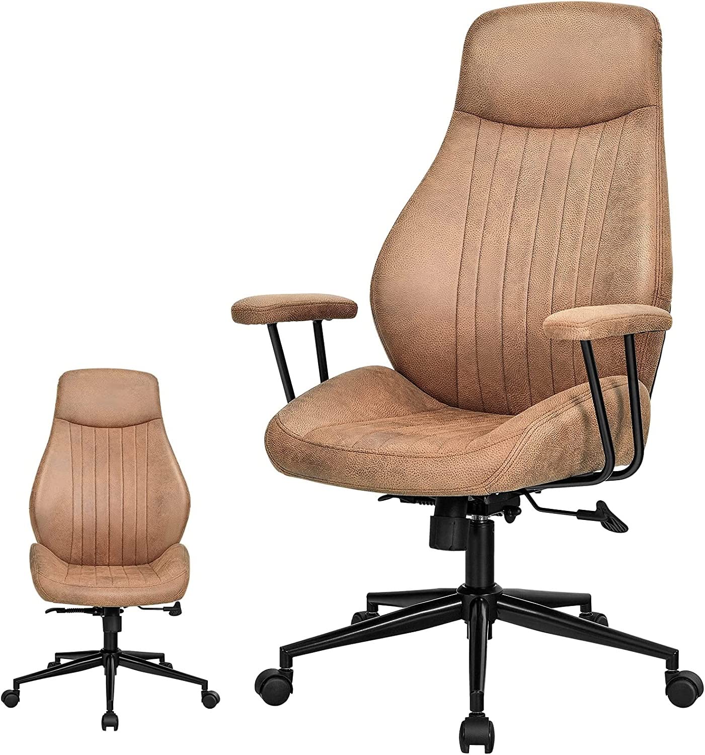 COSTWAY Ergonomic Office Chair, Swivel Fabric Executive Chair with Adjustable High Backrest, Padded Armrest, Rolling Computer Desk Chair for Home Office (Brown)