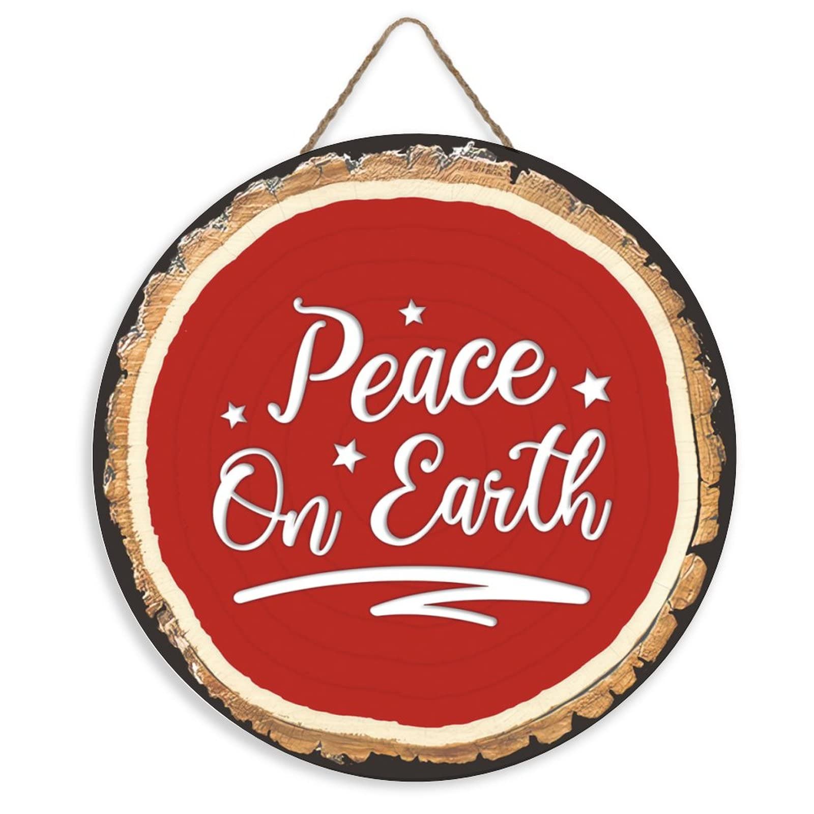 12 Inch Welcome Sign for Front Door Peace on Earth Porch Decor Sign Farmhouse Round Wood Door Decorations Hanging Door Hanger Outdoor for Holiday Christmas Housewarming Gift