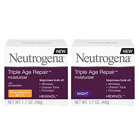 Neutrogena Triple Age Repair Anti-Aging Night Face & Neck Cream Day & Triple Age Repair Anti-Aging Daily Facial Moisturizer with SPF 25 Sunscreen, 1.7 oz
