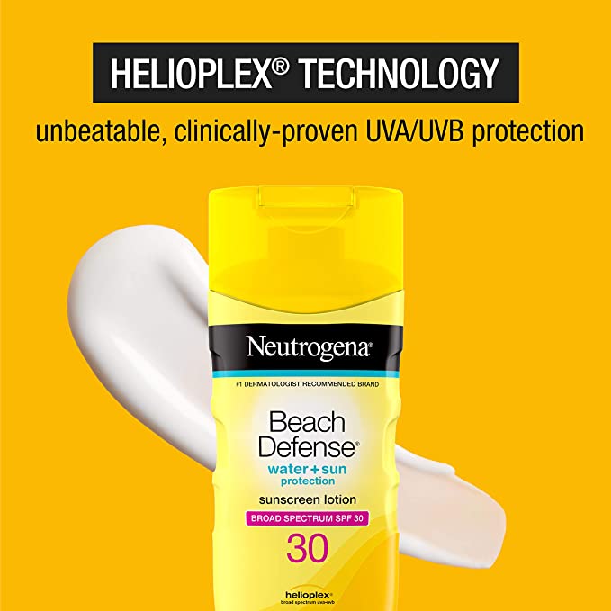 Neutrogena Beach Defense Water Resistant Sunscreen Body Lotion with Broad Spectrum SPF 30, Oil-Free and Fast-Absorbing, 6.7 oz