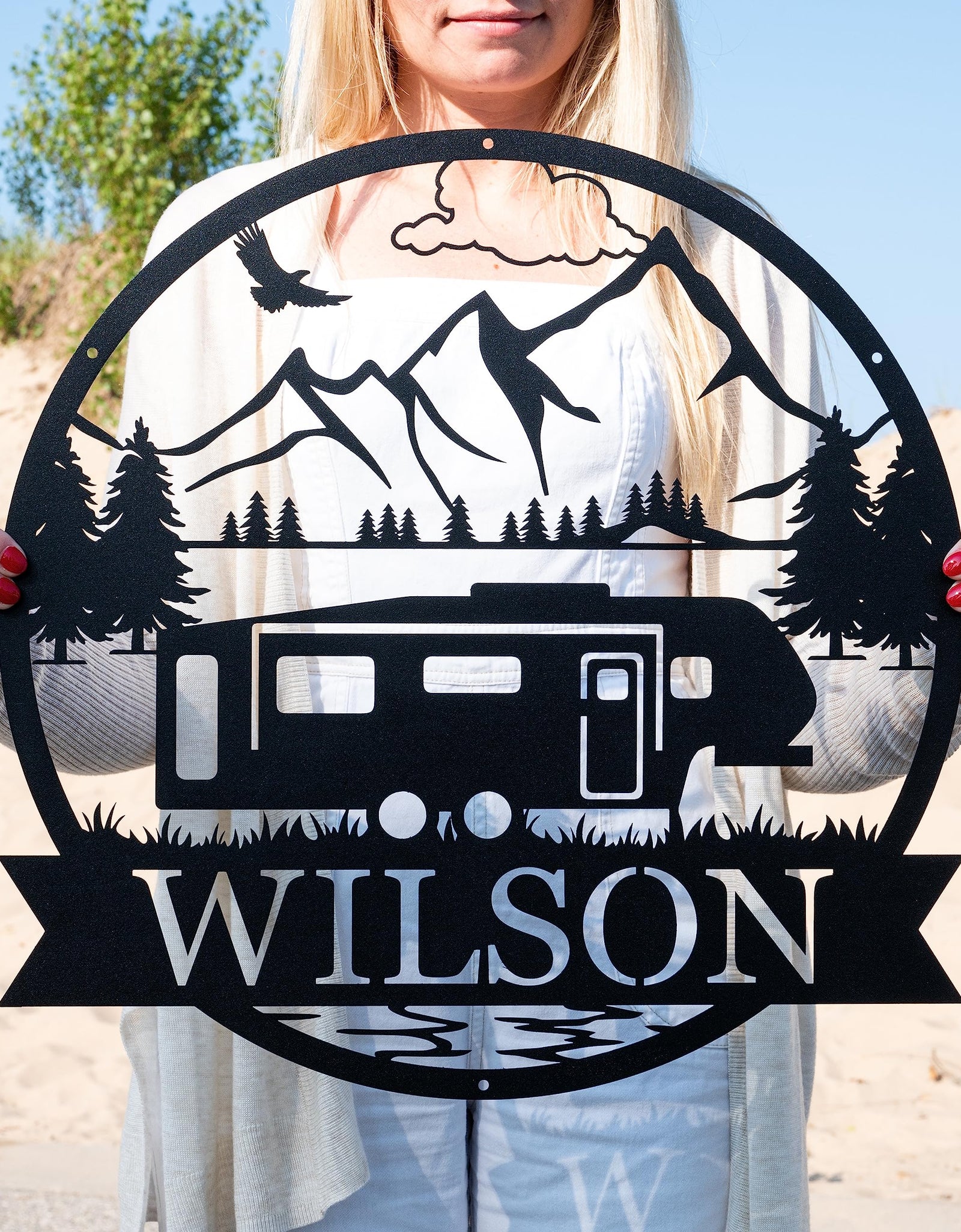 Custom Fifth Wheel Camper Sign | Metal Outdoor Camping Sign | Family Camp Sign | Mountain Camping | Sign for Campers | Custom Campsite Sign