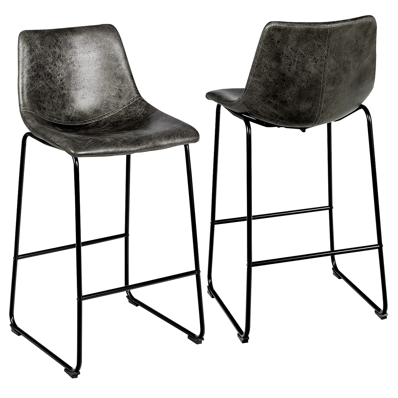 COSTWAY Bar Stools Set of 2, 30 inches Faux Suede Bar Stools, with Back, Metal Legs, and Footrest, Upholstered Bar Height Stools for Home Kitchen, Office, Pub, Kitchen Island (2, Grey)