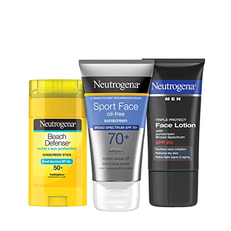 Neutrogena Beach Defense, 1.5 oz + Sport Face, 2.5 oz + Triple Protect Face Lotion, 1.7 oz - Sun & Mens Bundle