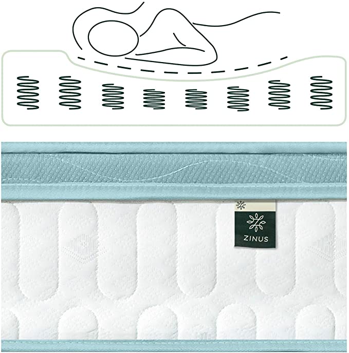 Zinus 8 Inch Mint Green Memory Foam Hybrid Spring Mattress