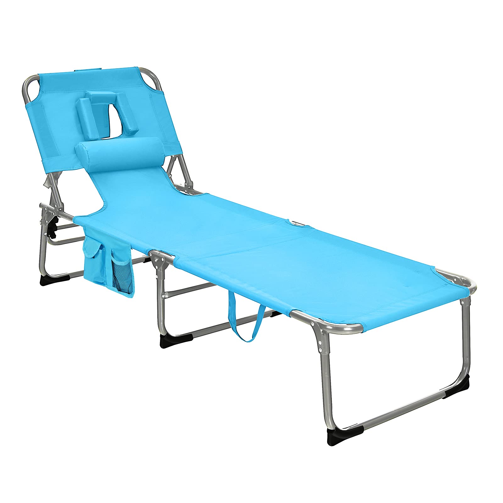 COSTWAY Outdoor Beach Lounge Chair Folding Chaise Lounge with Pillow Turquoise