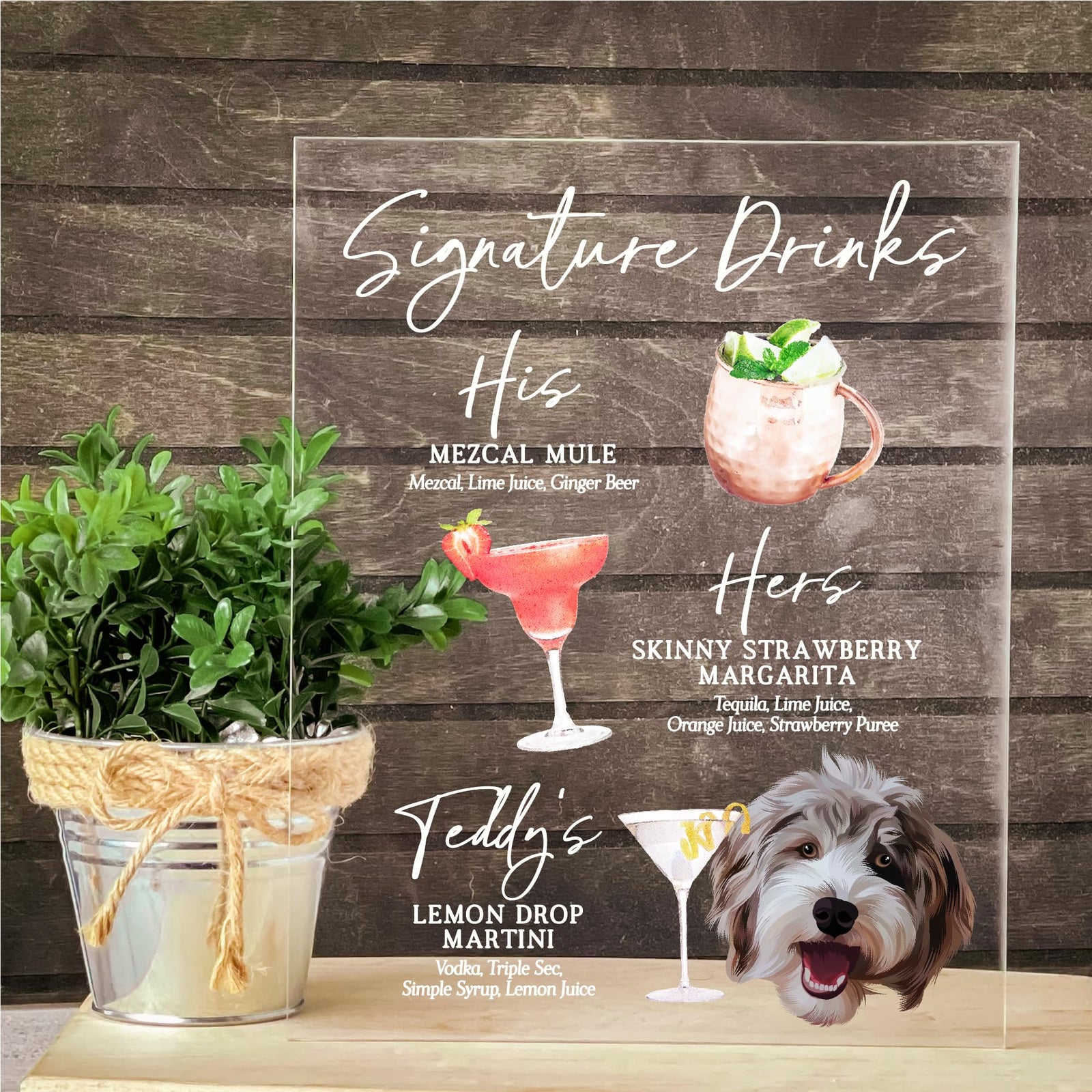 Custom Dog Signature Drinks Sign - Wedding Custom Dog Drink Sign - Wedding Pet Bar Sign - Pet Signature Drink Sign Bar Menu Sign - Cocktail Bar Sign (His, Hers, Pet)