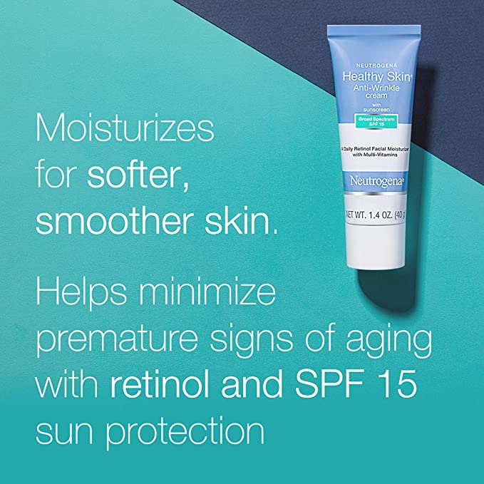 Neutrogena Healthy Skin Anti-Wrinkle Retinol & Vitamin A, E & B5 Daily Moisturizer with SPF 15 Sunscreen, Oil-Free Face & Neck Cream, 1.4 oz