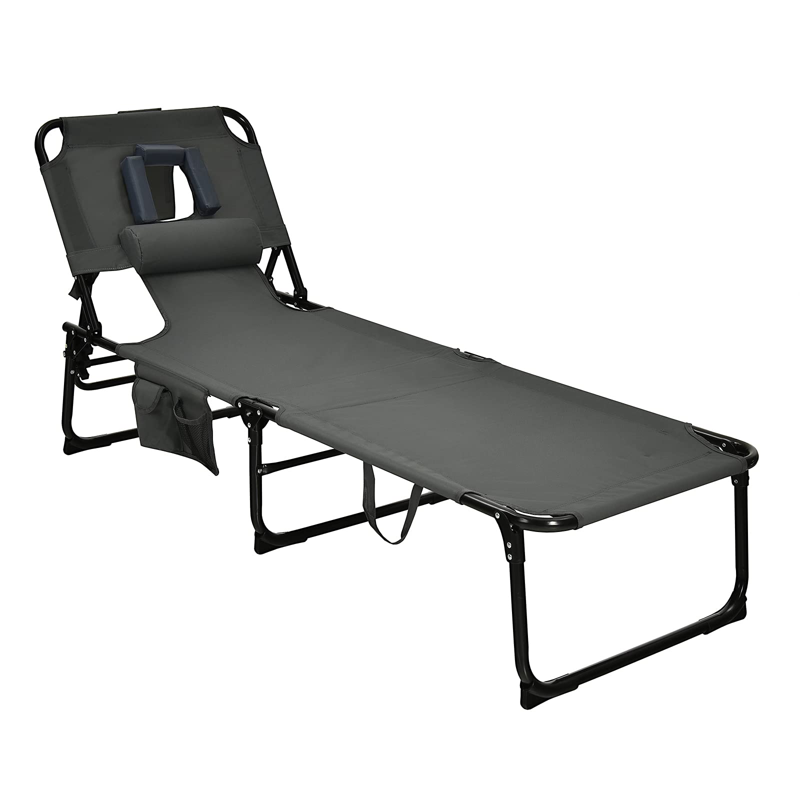 COSTWAY Outdoor Beach Lounge Chair Folding Chaise Lounge with Pillow Grey