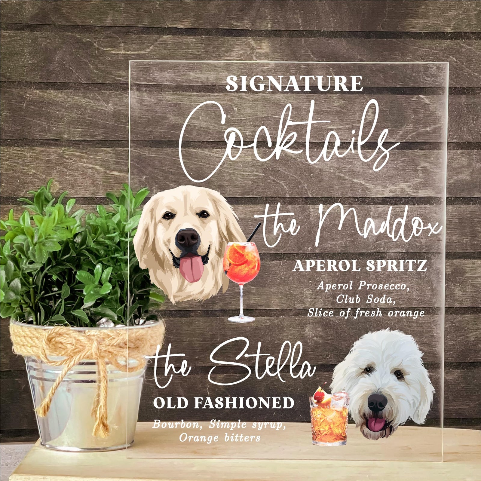 Custom Dog Signature Drinks Sign - Wedding Custom Dog Drink Sign - Wedding Pet Bar Sign - Pet Signature Drink Sign Bar Menu Sign - Cocktail Bar Sign (The Maddox)