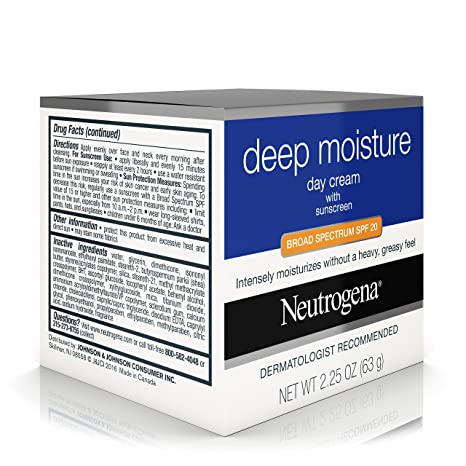 Neutrogena Deep Moisture Face Cream with SPF 20 Sunscreen, Glycerin, Shea Butter & Vitamin D3 - Face moisturizer for dry skin SPF moisturizer, 2.25 oz