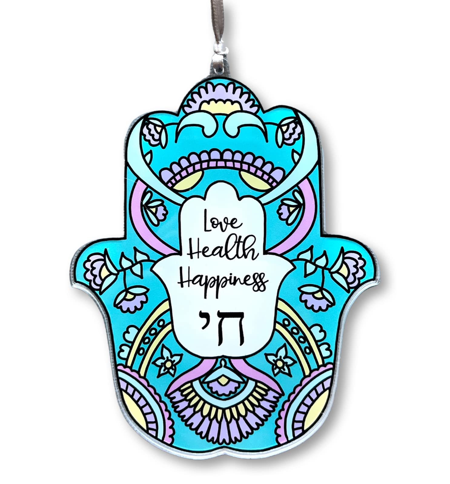 Hamsa Wall Hanging, Jewish Gift for Bris, Baby Naming, Birthday, Wedding, Hanukkah (Teal Mehndi)